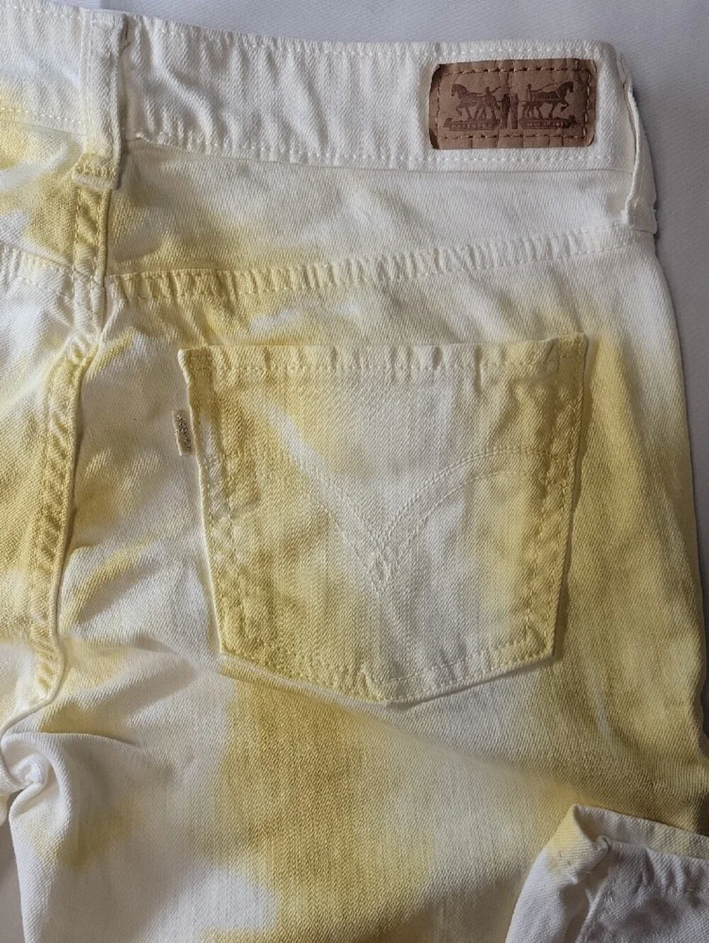 Levi's White and Yellow Tie-Dye Slim Straight Jeans Leggings 29